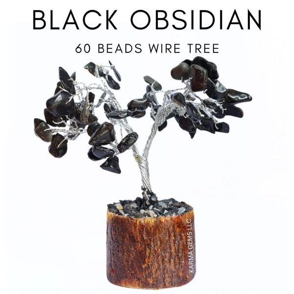 Black Obsidian 60 Beads Wire Tree