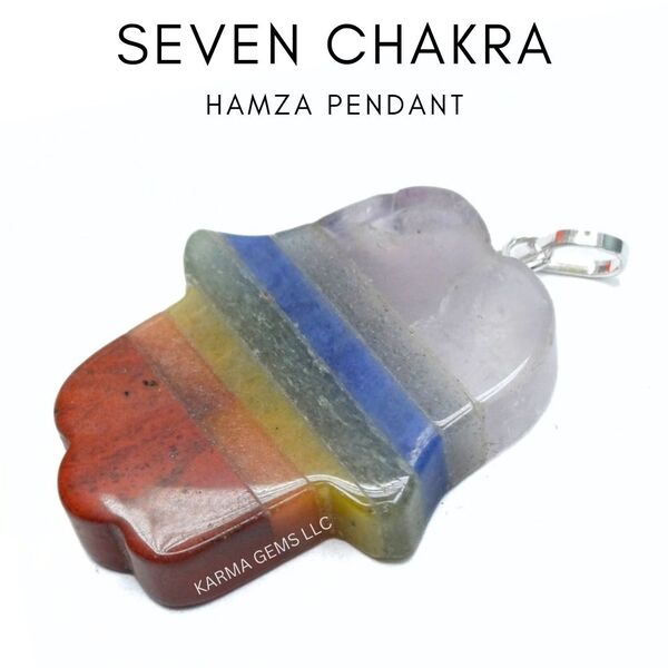 Seven Chakra Stone Hamza Pendant