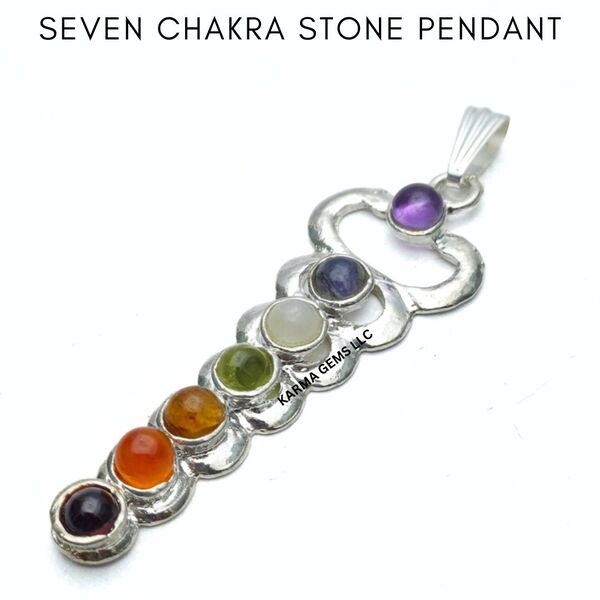 Sterling Silver Seven Chakra Stone Pendant